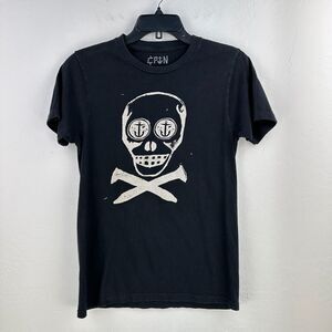 Cptn Tshirt Mens Small Black Cotton Skull‎ & Cross Railroad Tie Nautical Anchor